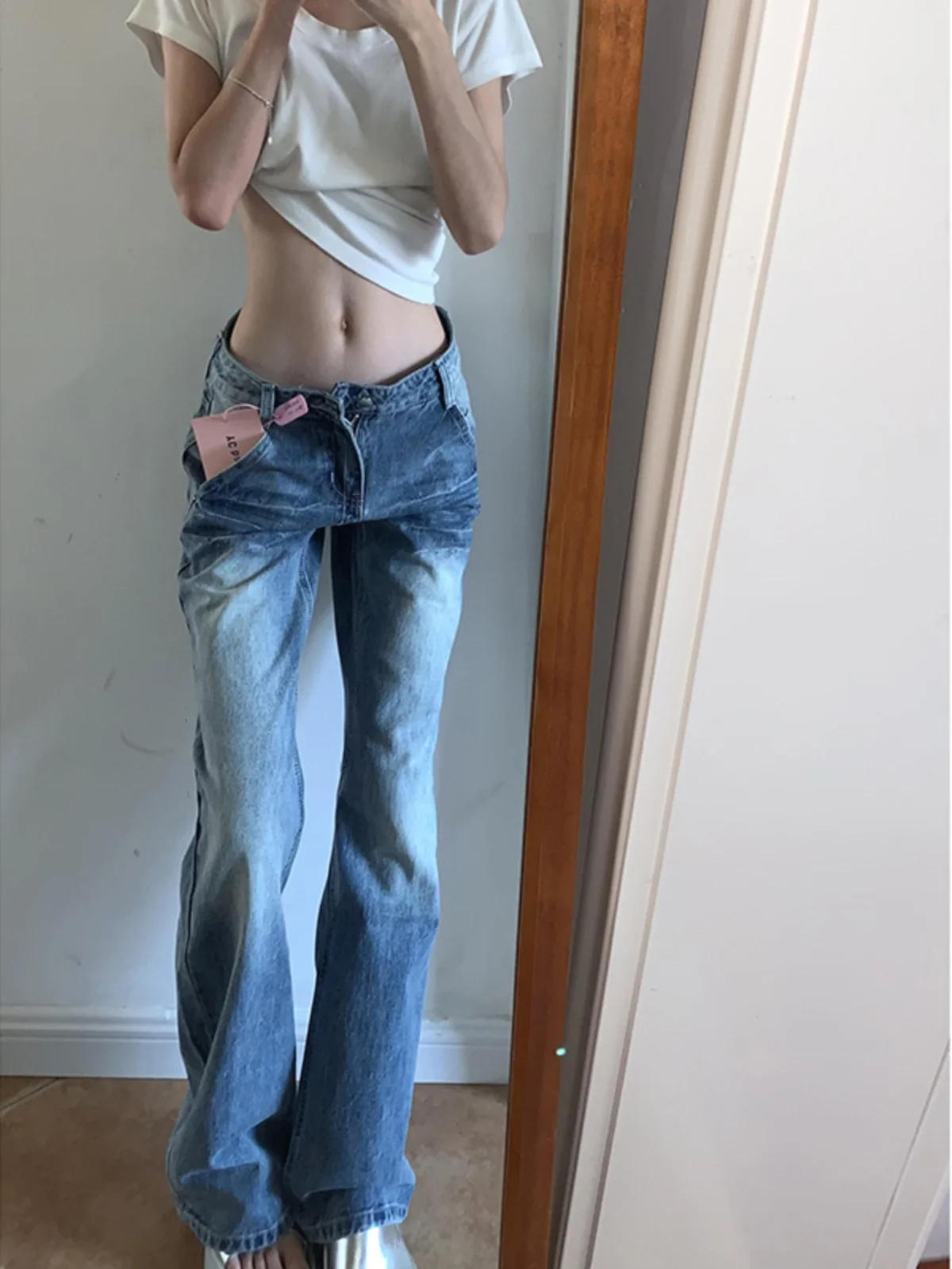 

Джинсы-клеш с высокой талией для высоких женщин, удлиненная модель, свободный крой, повседневные, с эффектом удлинения ног, весна-лето