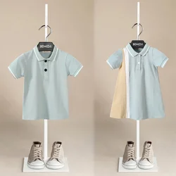 Brother Sister Clothes  Summer New Korean Boy's Clothing Polo T-shirt  +short Sleeve Polo Lapel Girl's Dress  Boys Girls Clothes