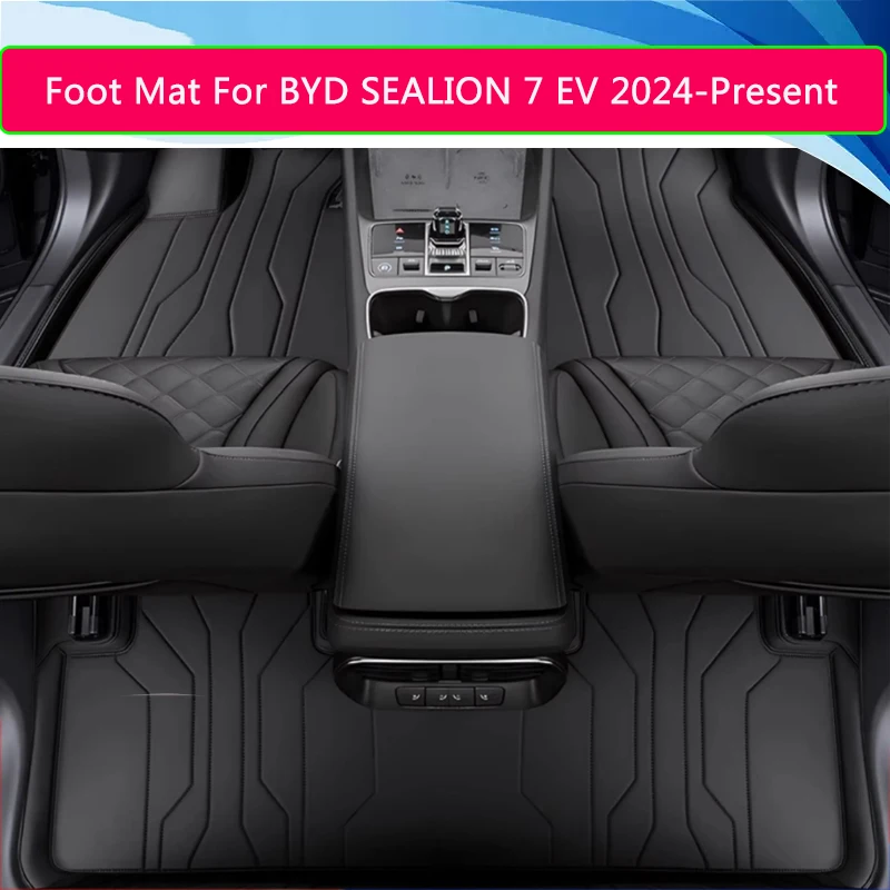 Custom Nappa Leather Car Foot Protect Mat Auto Anti-Slip Luxury Waterproof Floor Pad Accessory For BYD SEALION 7 EV 2024-Present