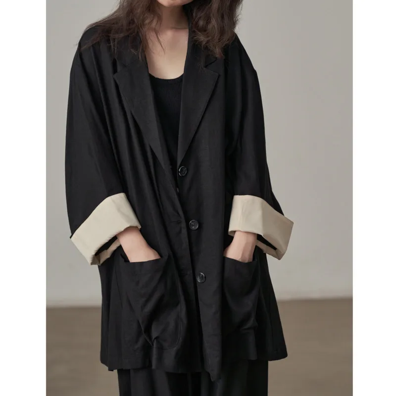 KWTX 2025 Giacca blazer in cotone e lino da donna primavera estate Color block Casual Vintage Tasche bohémien firmate di alta qualità