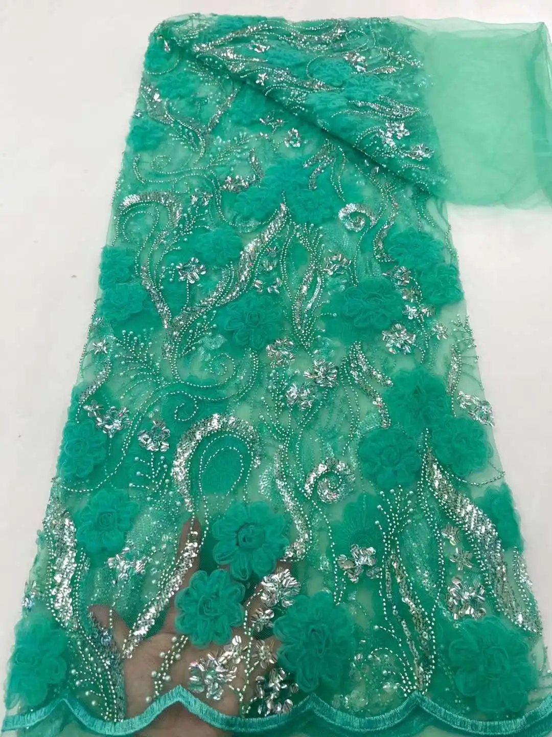 Noivo tecido de renda com lantejoulas para o partido do vestido de casamento, mais recente luxuoso bordado francês, tecido nigeriano Africano, 5 jardas