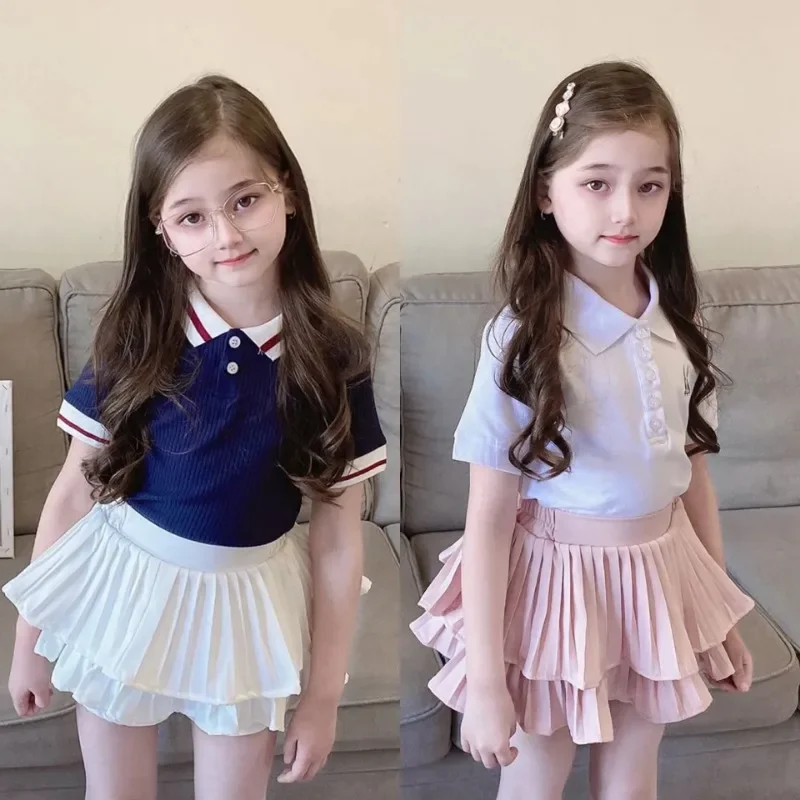 Girls Skirt White Pleated Layered Skirt School Child Black Pink All-match Tutu Casual Infant Kids Mini Short Skirt 3 To 16 Years