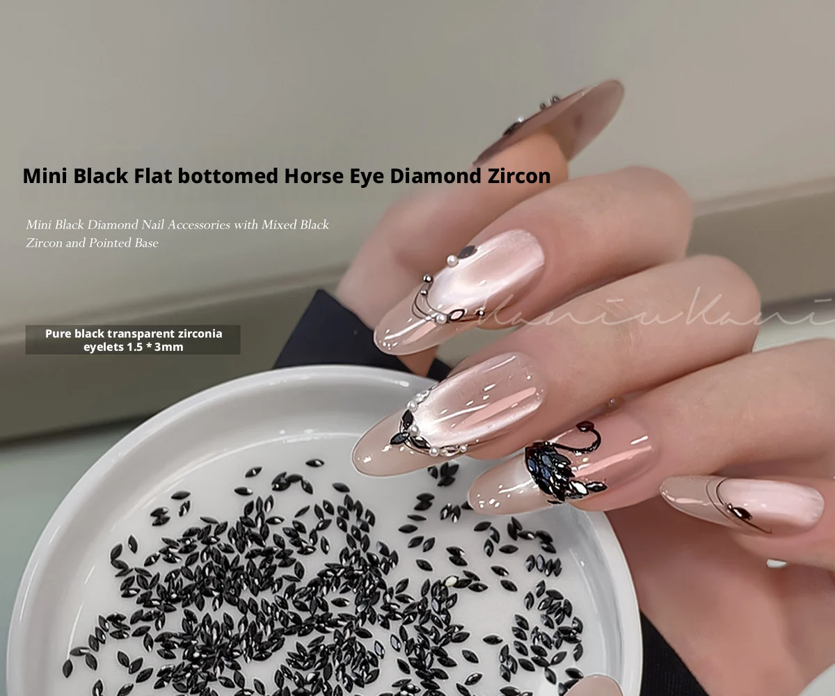 Kaniu Flash Black Flat-Back Zirkon Nail Art 5A Mini Silber Tropfen Schwan Strass Material Kit – Detail 14