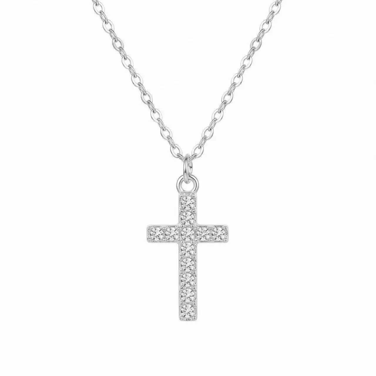Snake Bone Chain with Zircon-studded Cross Pendant, Chic Premium & Multi-style Jewelry for Ladies