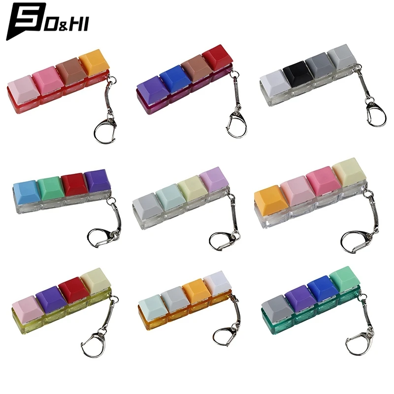 4-Keys Mechanical Keyboard Key Toy Keychain Party Stress Relief DIY Fidget Button Keycap Fidget Keyboard Toys Finger Keyboard