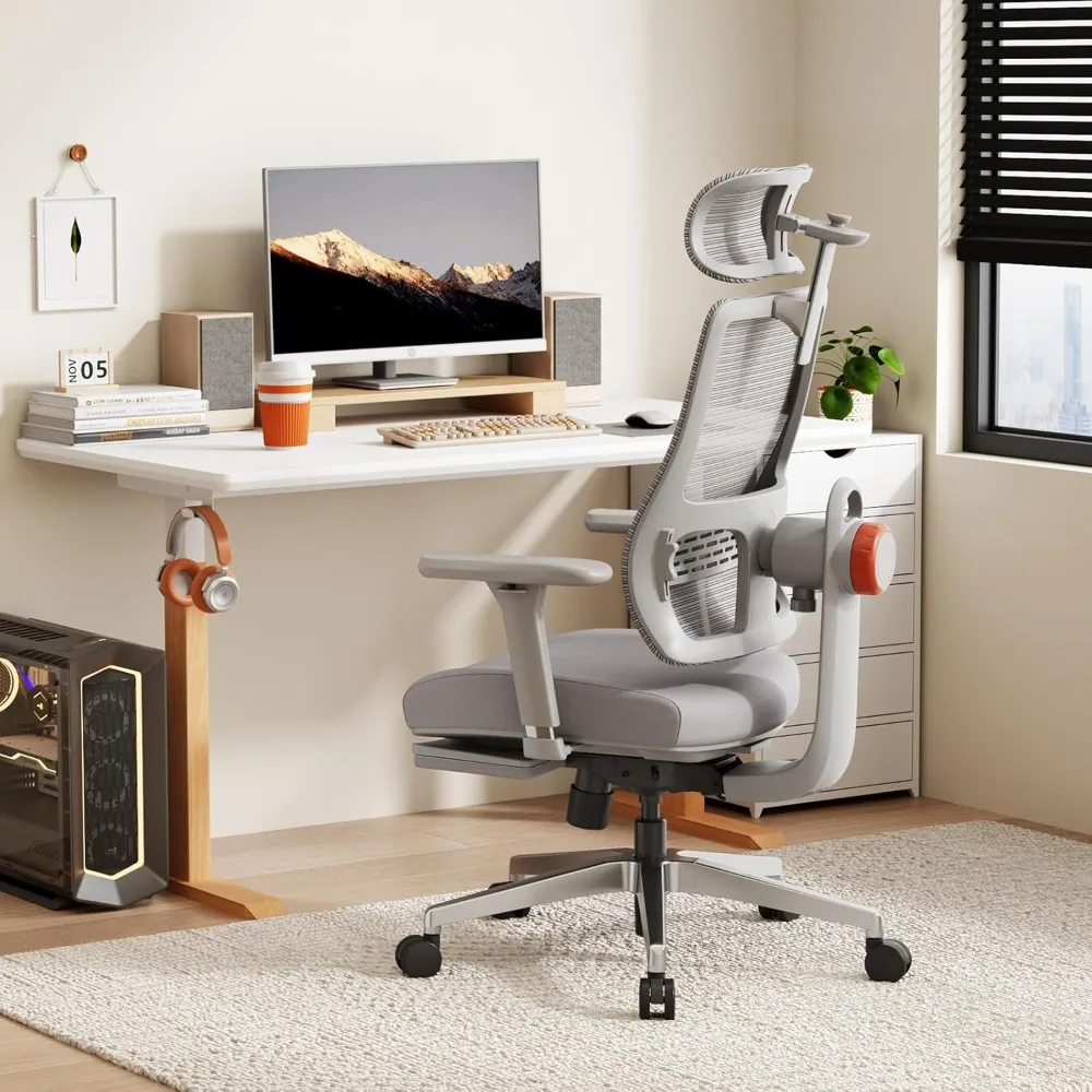 

Ergonomic Home Office Chair-Office Desk Chair with Footrest, Auto-Following Backrest & Headrest, 4D Armrests, 96°-136° Recline