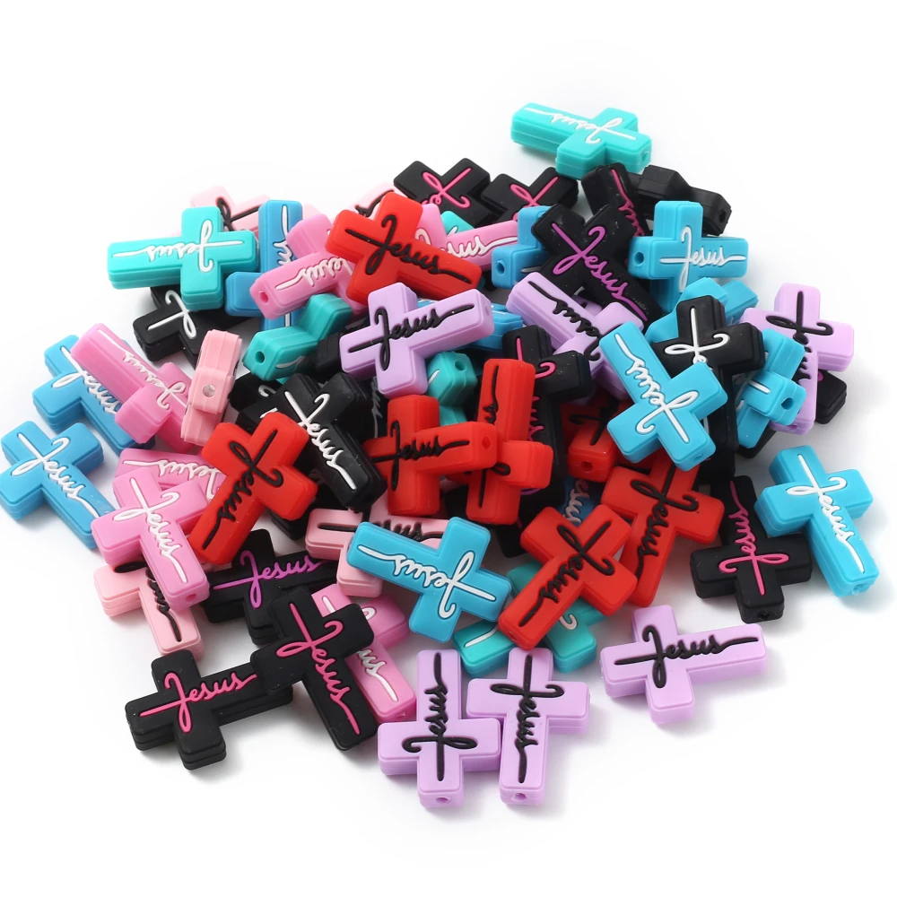 10Pcs Silicone Teething Bead BPA Free 10Colors Cross Focus Bead For DIY Pacifier Chain Jewelry Accessory Handicraft Materials