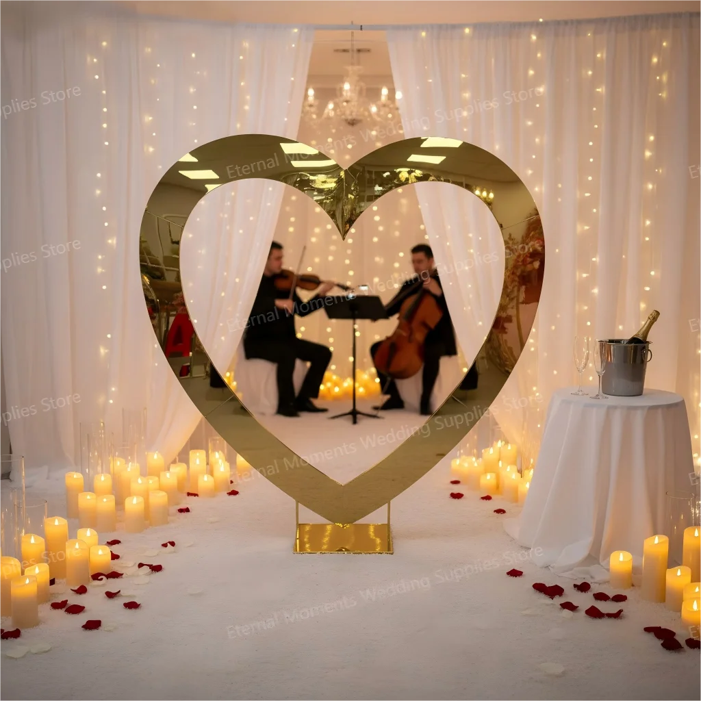 

Золотой сердце, свадебная арка, подставка для фона, элегантное кольцо с цветком из нержавеющей стали для церемонии, вечеринки, дня рождения, романтическое украшение