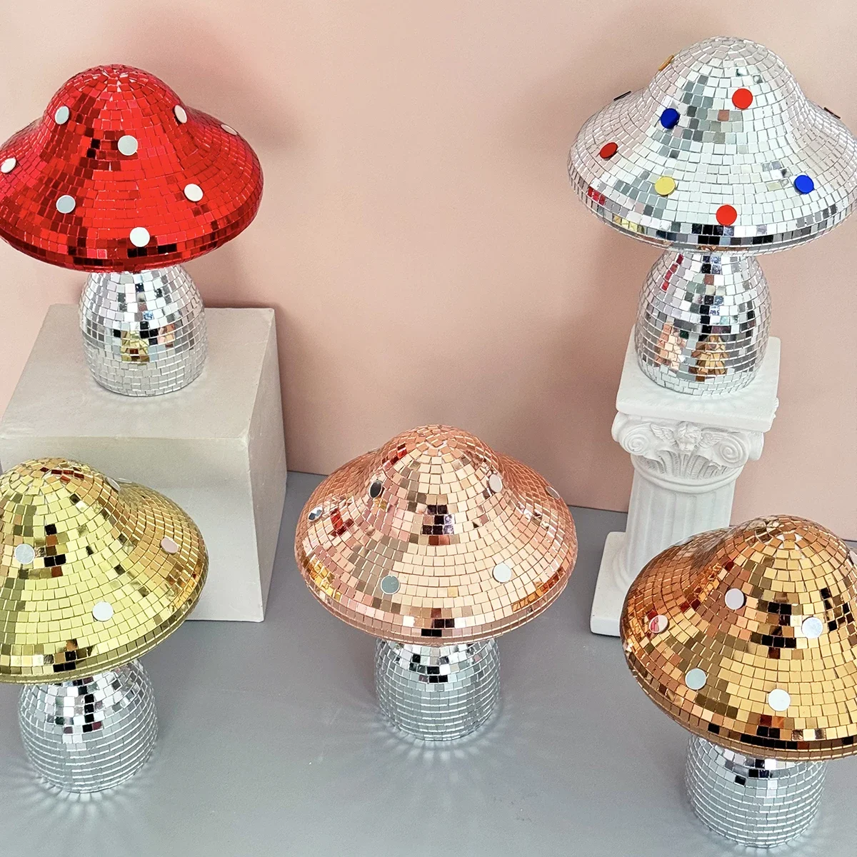 Quirky Retro Disco Mushroom Mirror Ball Ornament for Living Room Office Bedroom Kitchen Patio Party Handmade Home Decor