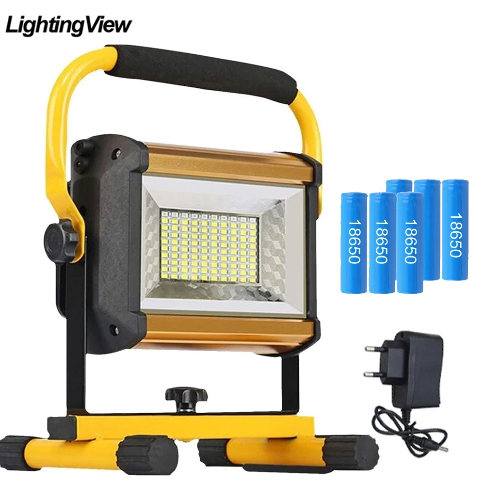 Portable Floodlight 100W Construction Lamp Outdoor Metal LED Flood Light with Rechargeable Batteries For Camping Hiking Fishing