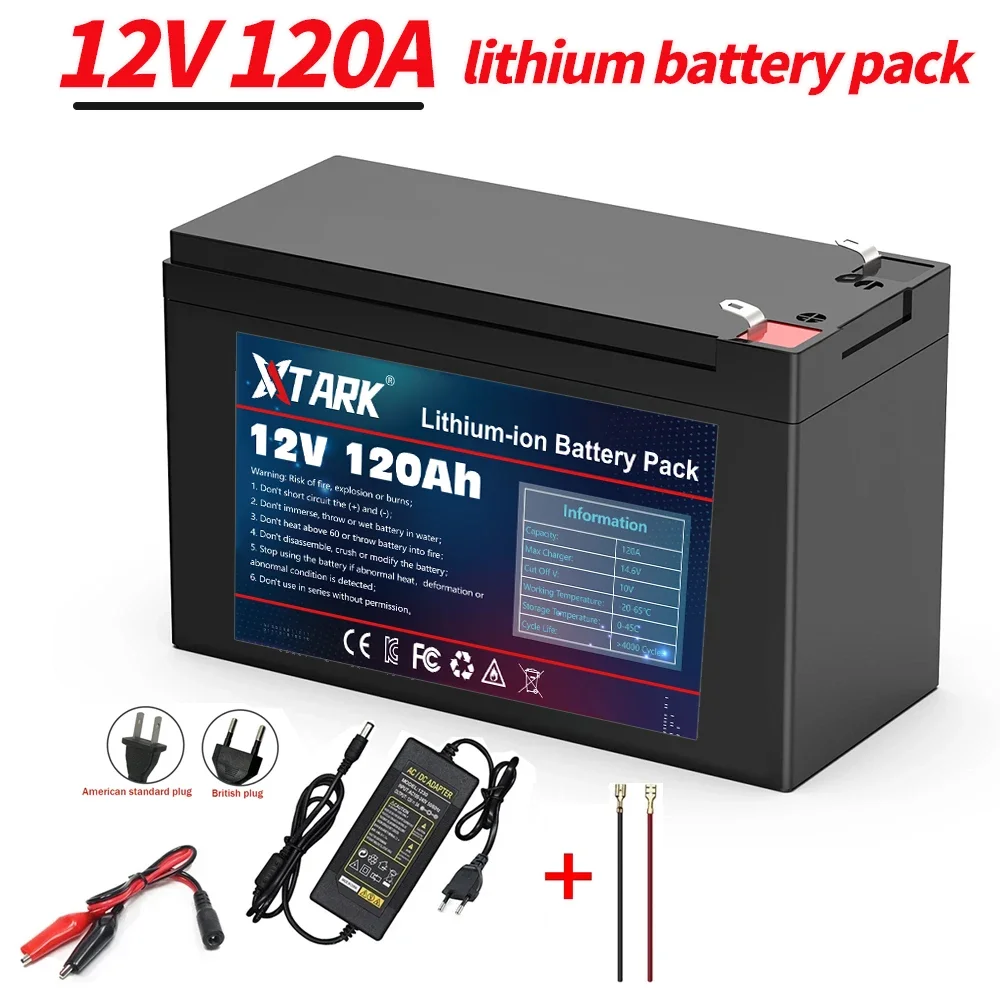 

12V 120Ah Rechargeable Battery With BMS for solar energy, Fish Finder, Scooter, Light, Kids Car, with Charger lithium battery