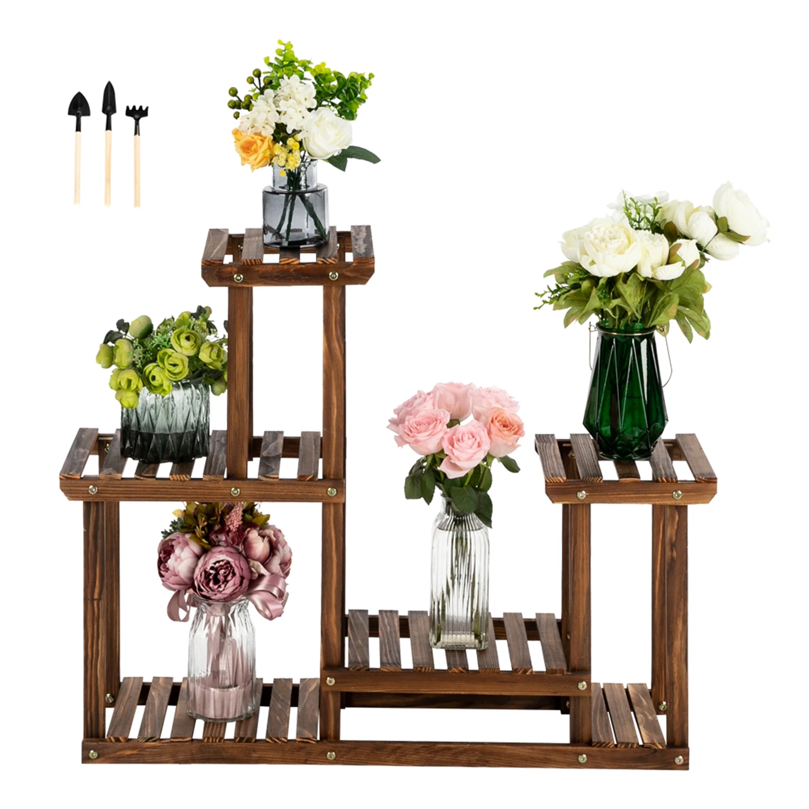 4-Story 7-Seat Indoor And Outdoor Multi-Function Carbonized Wood Plant Stand