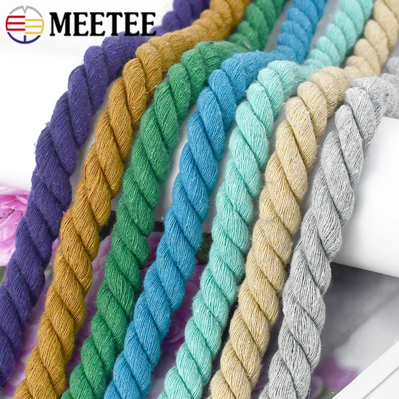 5/10M 12mm 3 Shares Twisted Cotton Rope Woven Braid Cord Meetee Bag Drawstring Strap Decorative Macrame Ropes Sewing Accessory