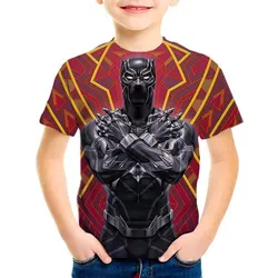 2024 New Kids Black Panther 3D Printed T-shirt Top Summer Boys and Girls Street Fashion Comfortable Short Sleeve