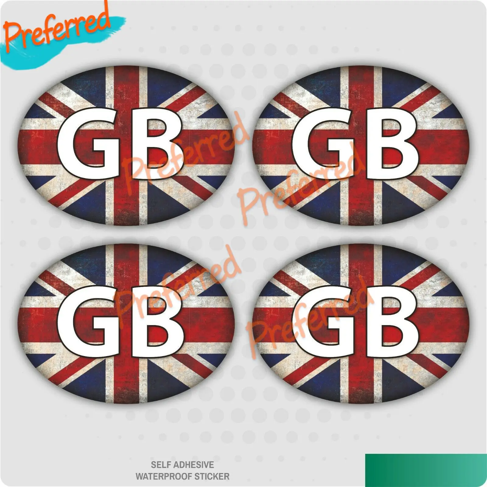 4 X GB Car Stickers - Union Jack Grunge Oval Self-Adhesive Vinyl Car, Van, Lorry Cover Scratches Waterproof Car Sticker Decals