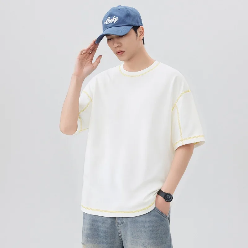 2026 Summer New Simple Men's Short Sleeved T-shirt Korean Fashion Casual Loose T-shirt Tops for Men Harajuku Streetwear