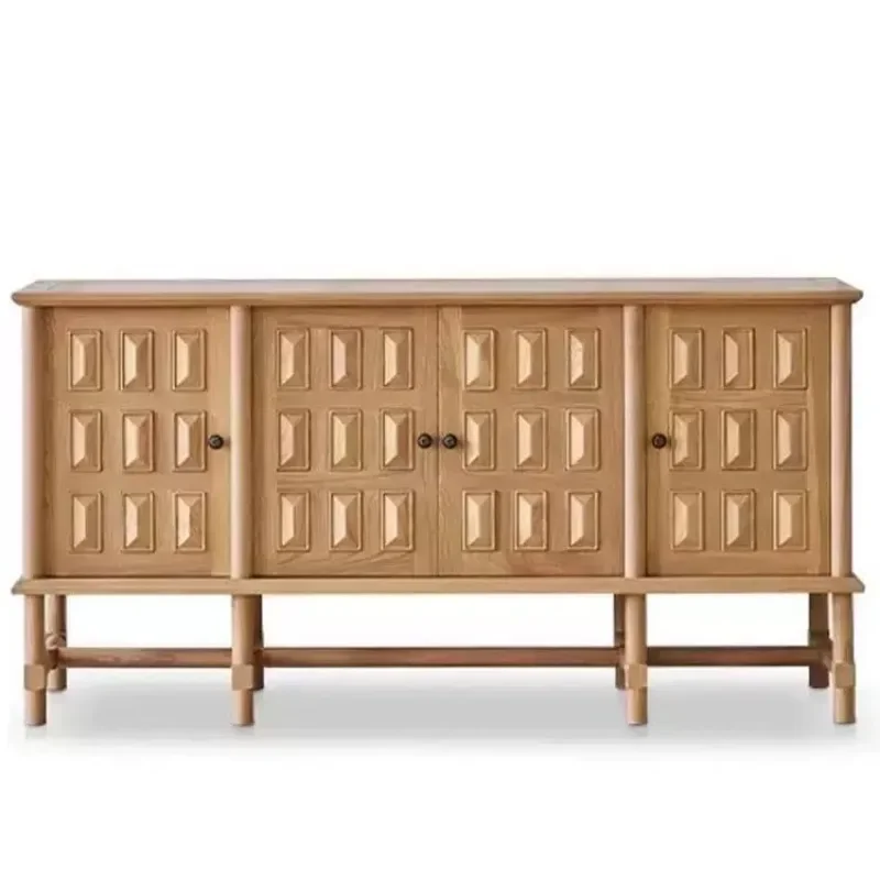 French retro khaki side cabinet, log style living room storage cabinet, household entrance solid wood decorative cabinet