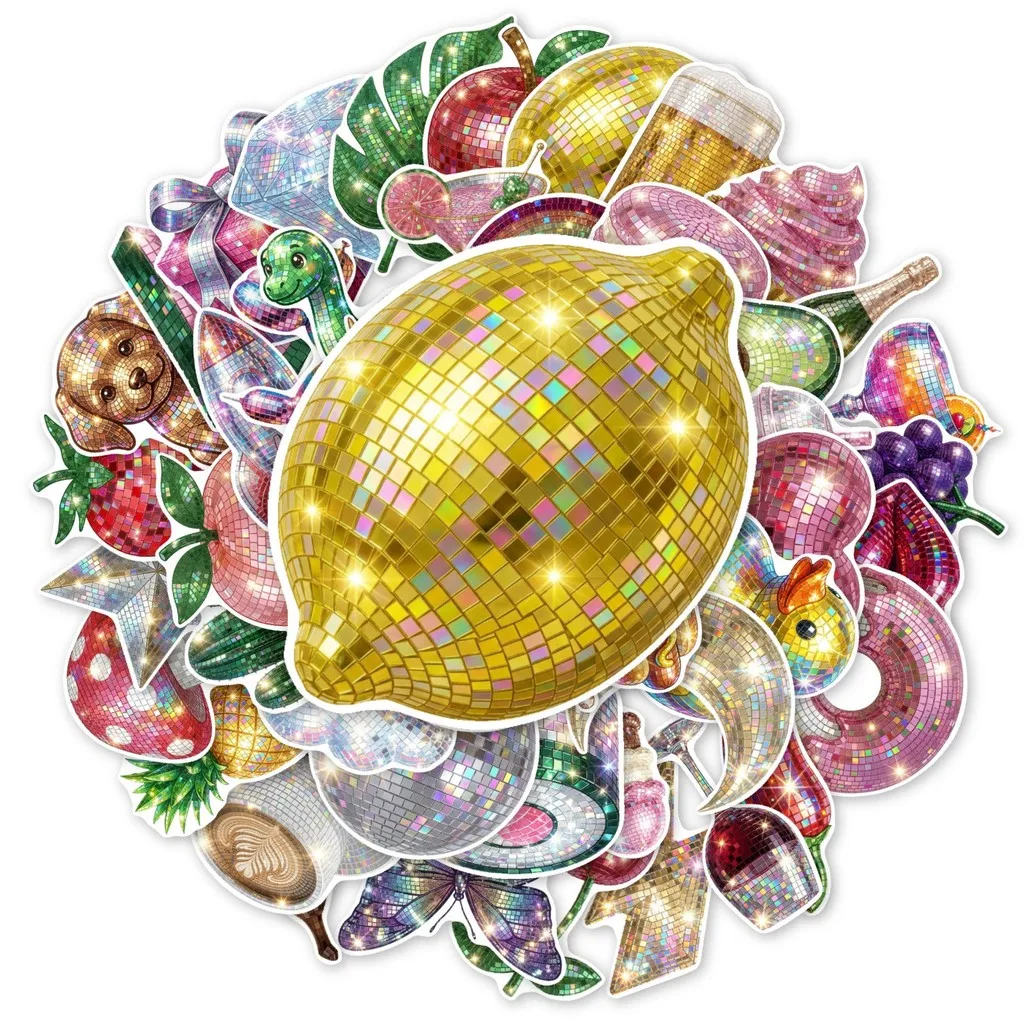 50Pcs European Glitter Disco Style Stickers Shiny Sequins Decals For Scrapbook Luggage Water Bottle DIY Giajar Sticker Store - view 4