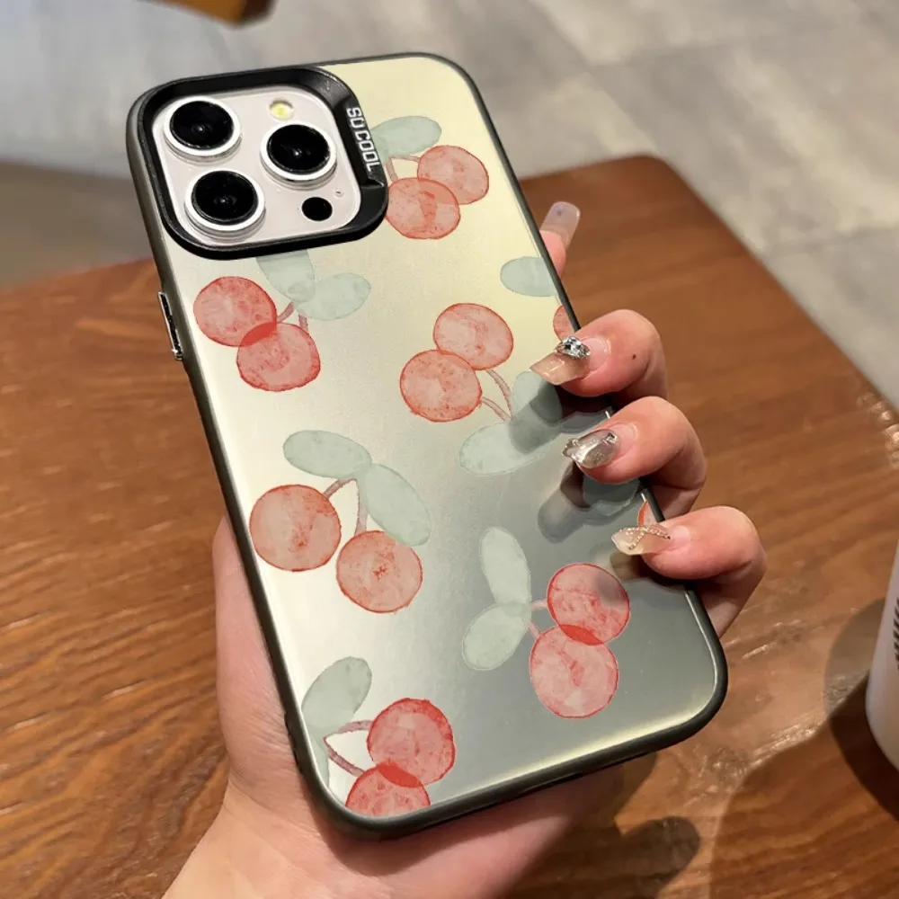 

Чехол для телефона с зеленым листом вишни для iPhone 16, 15, 14, 13, 12, 11 Pro/Max/Plus, противоударная задняя крышка с защитой от отпечатков пальцев