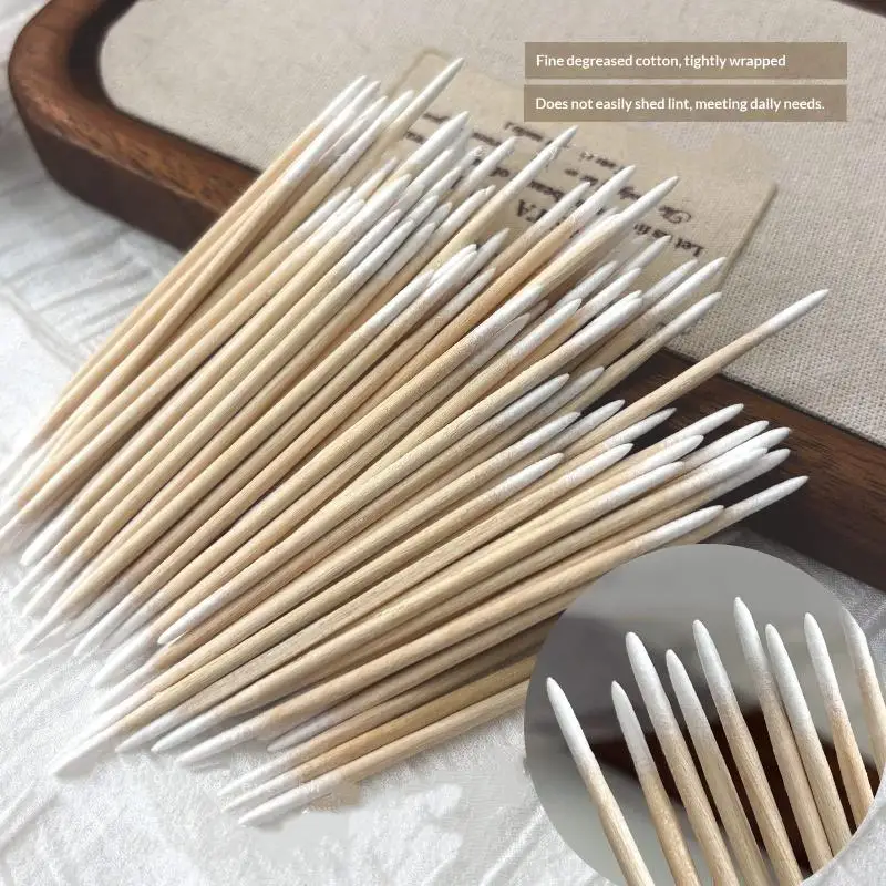 Hot 200Pcs Manicure Tools Nails Wooden Tip Cotton Stick Buds Disposable Ultra-Detail Corrector Nail Polish Remover Clean Sticks