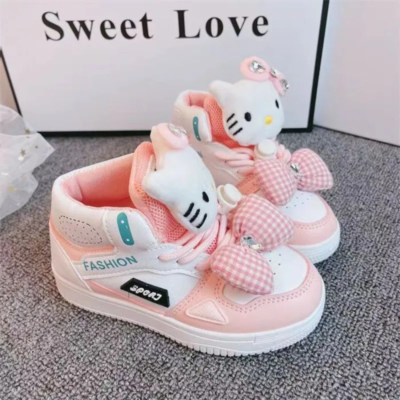 Sanrio Hello Kitty Cartoon Creative Fun Kawaii Versatile High-top Sneakers Sports Non-slip Soft-soled Casual Shoes for Girls