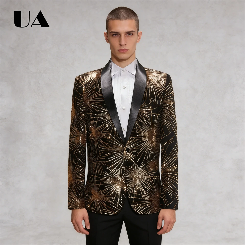 

Мужской костюм с блестками, пиджак на одной пуговице, сценический костюм, куртка ведущего певца, роскошный пиджак M-3XL