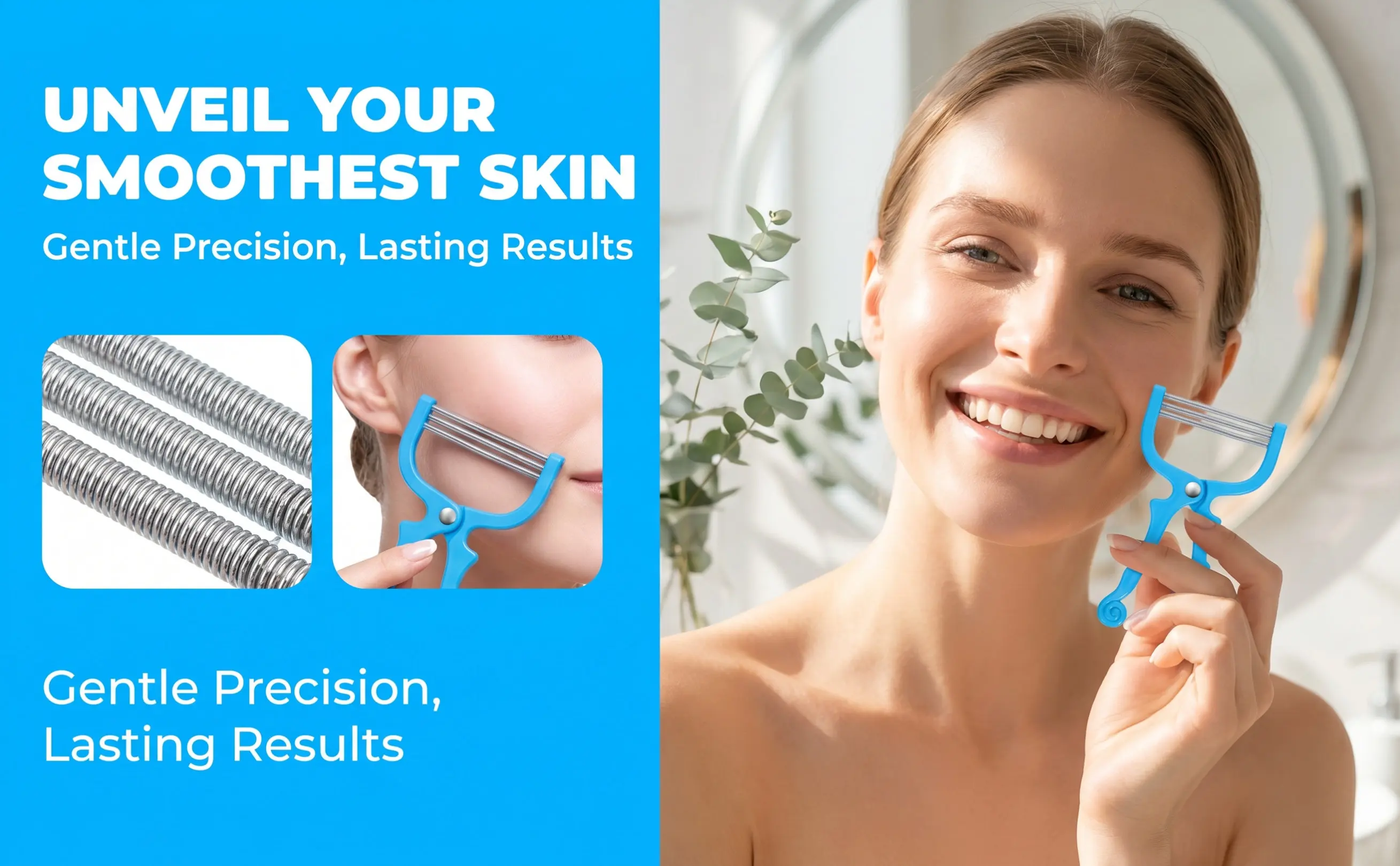 Manual Facial Hair Remover Stainless Steel Threading Tool for Face Eyebrow Upper Lip Chin Cheeks Smooth Skin Portable Epilator