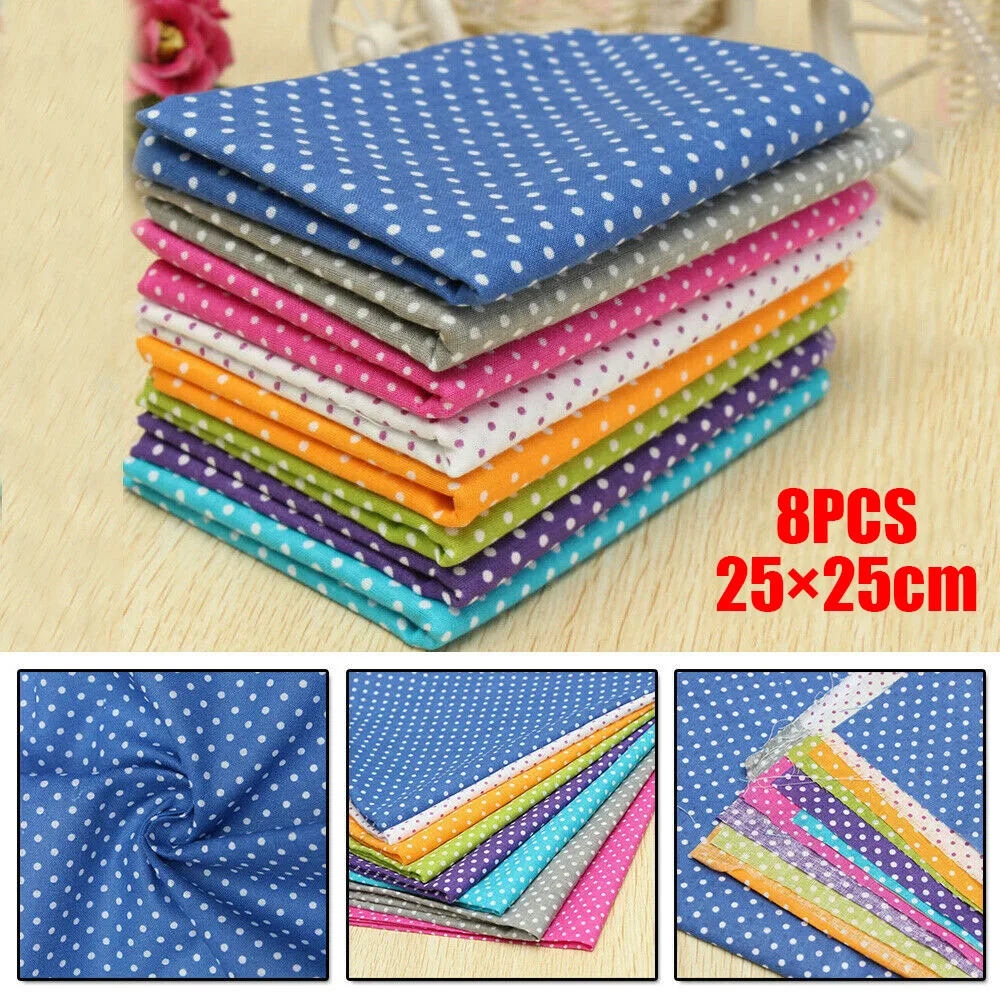 8Pcs/set 25x25cm Square Polka Dots Pattern Cotton Fabric Cloth For DIY Sewing Patchwork Needlework Handmade Accessories Crafts