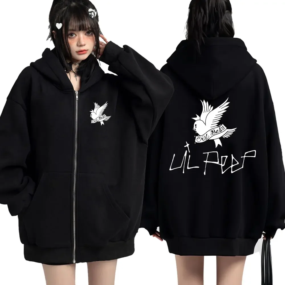 

Lil Peep Cry Baby Logo Print Zipper Hoodie Men Women Casual Oversized Zip Up Fashion Hip Hop Hoodies Zip Up Street Style Jackets