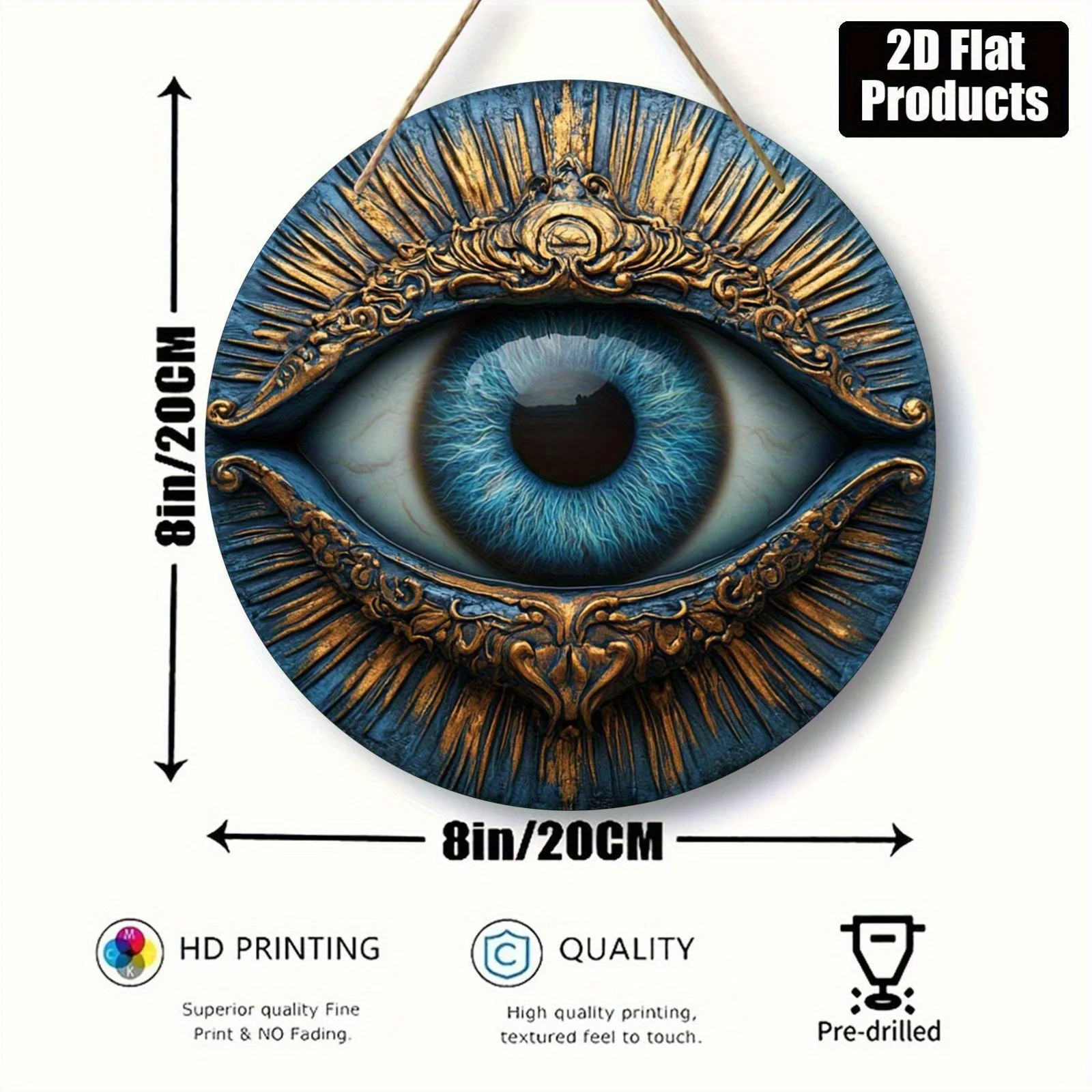 2D Flat, 1pc, Round Wooden Board Decorative Painting Sign, All-Seeing Eye Theme, Suitable for Bar Kitchen Coffee Shop Home Room