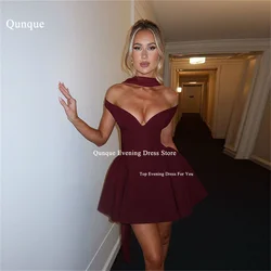 Qunque Burgundy Short Prom Dresses Sweetheart Sleeveless Mini A Line Birthday Dress Woman Sexy Party Dresses Corset Customized