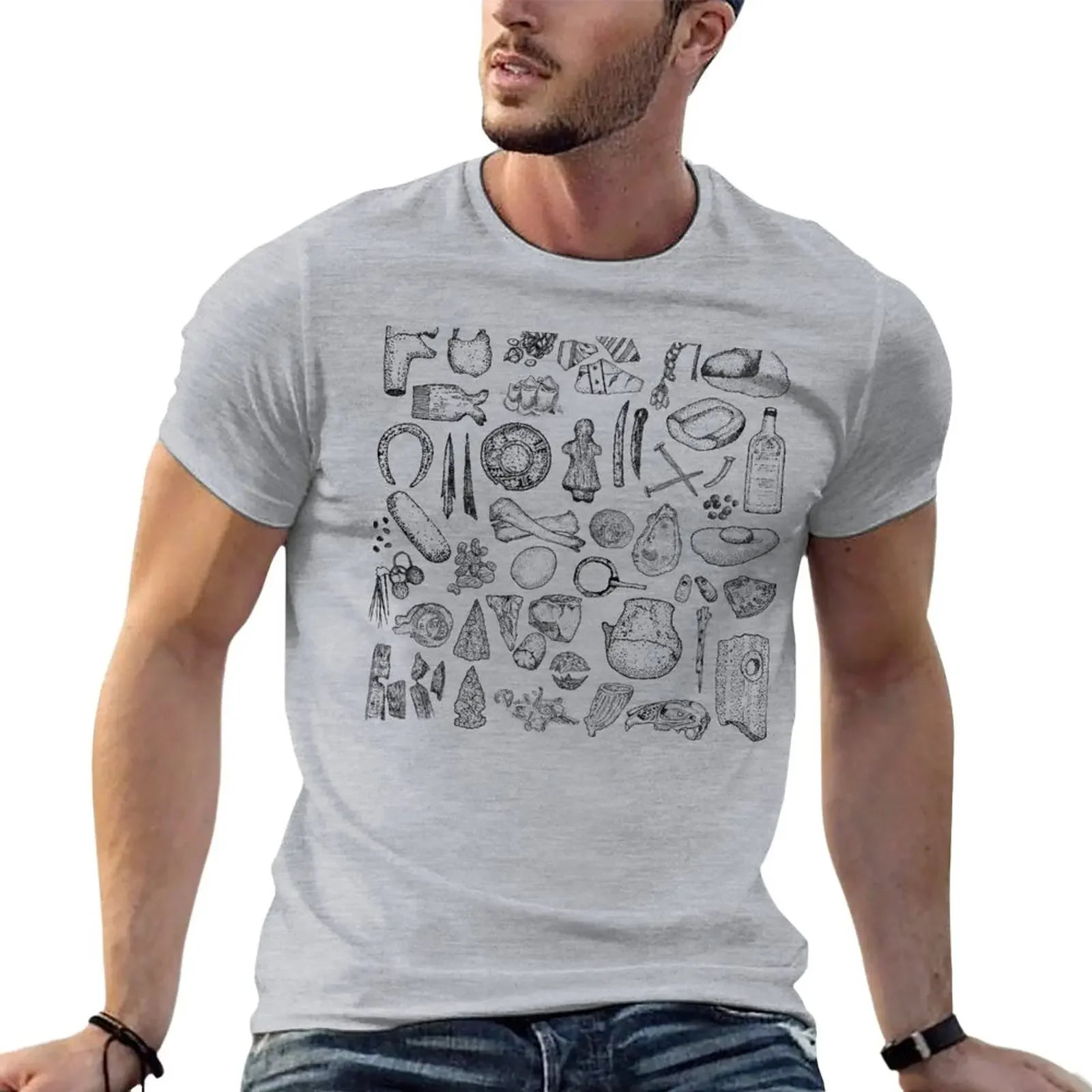 

Archaeological Artifacts Drawn by Hand T-Shirt korean fashion summer clothes men clothings