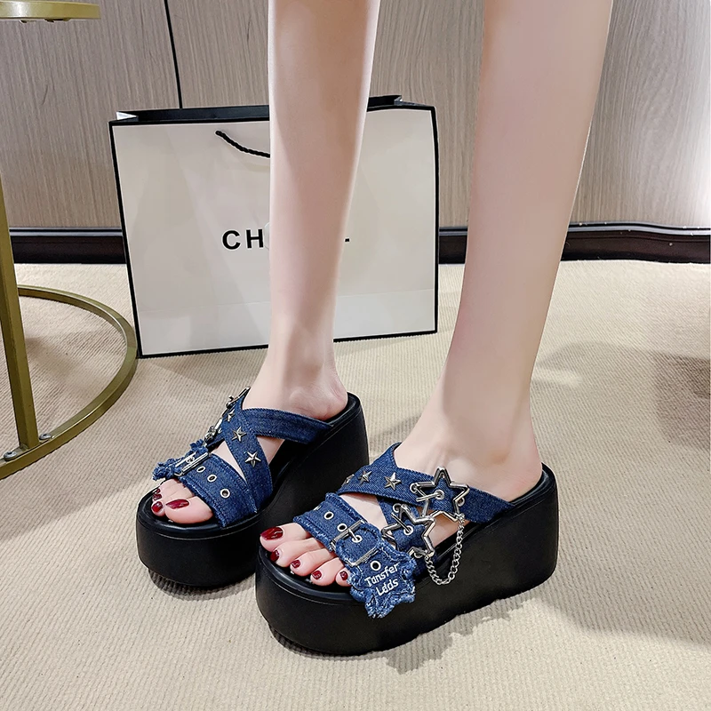 9CM Platform Slippers Sandals Woman Bowknot Thick Sole Slippers Women Chunky Flip Flops Summer Casual Beach Slides Zapatos Mujer