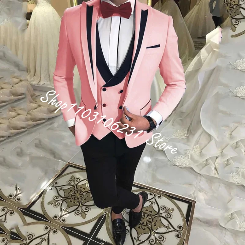 Elegant Custom Male Suits Blazers For Party Prom 3 Pieces Suits For Men Groom Wedding Suits Peak Lapel Men Tuxedos Costume Homme