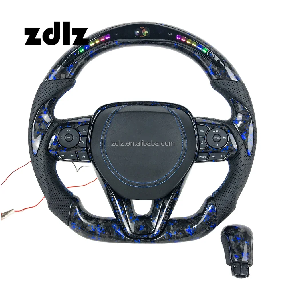 

For Toyota Corolla Camry 2018-2024 Automotive Interior Accessories Customized Blue Powder Forged Carbon Fiber Steering Wheel！！