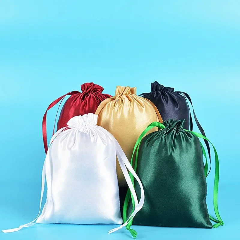 10pc Color Drawstring Storage Soft Satin Bag Silk Gift Bags Small Jewelry Packaging Bundle Pocket Reusable Pouches Wedding Party