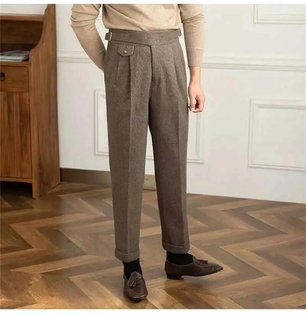 Pantaloni da uomo autunnali Pantaloni retrò slim a gamba dritta Business di moda per pantaloni da sposo per banchetti