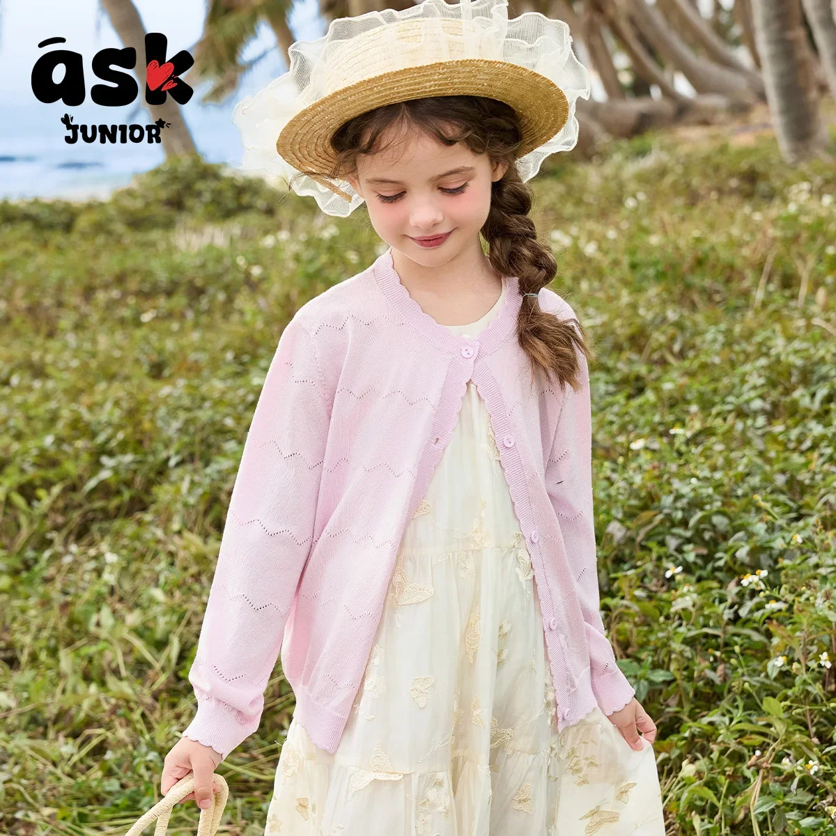 سترة جاكار مجوفة بسيطة بلون سادة للفتيات للخريف للأطفال #4