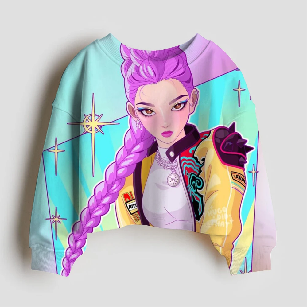 

Толстовка с капюшоном Y2k Huntrix 90-х годов, манга, дети Kpop, охотники на демонов, подарок для фанатов фильмов, детская толстовка с милым укороченным тигром для девочек ﻿