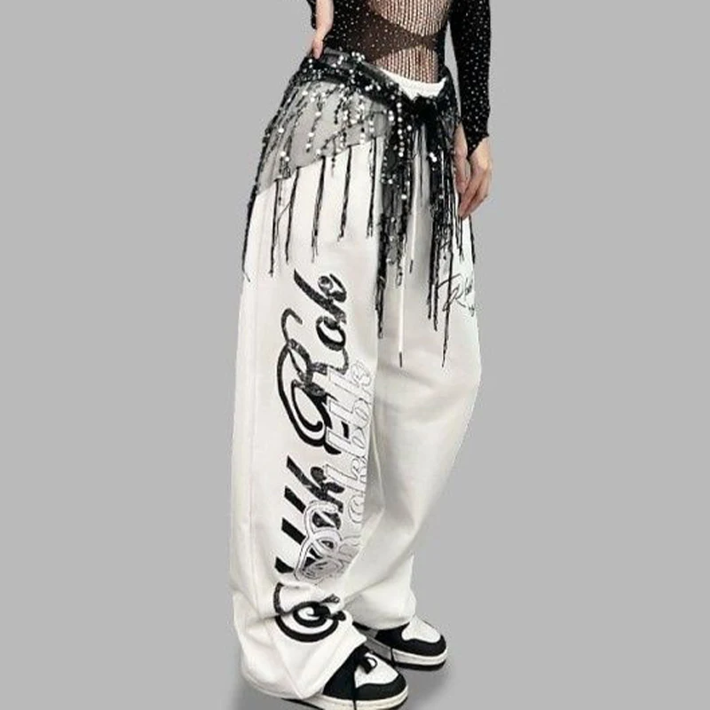 Women Casual Jazz Dance Pants American Personality Trend Trousers Comfortable Loose Fit High Waist Wide Leg Pants Sweatpants