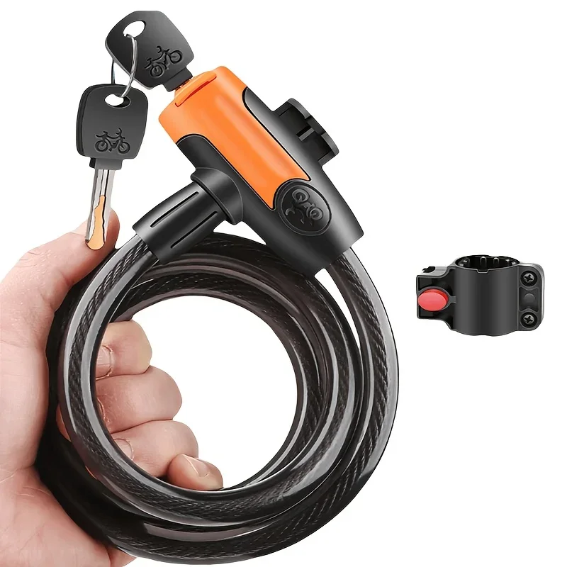 1SET Anti-Cut PVC Coated Keyed Steel Cable Bike Lock with Quick Release Mount Bracket Waterproof Flexible Wire Security Lock