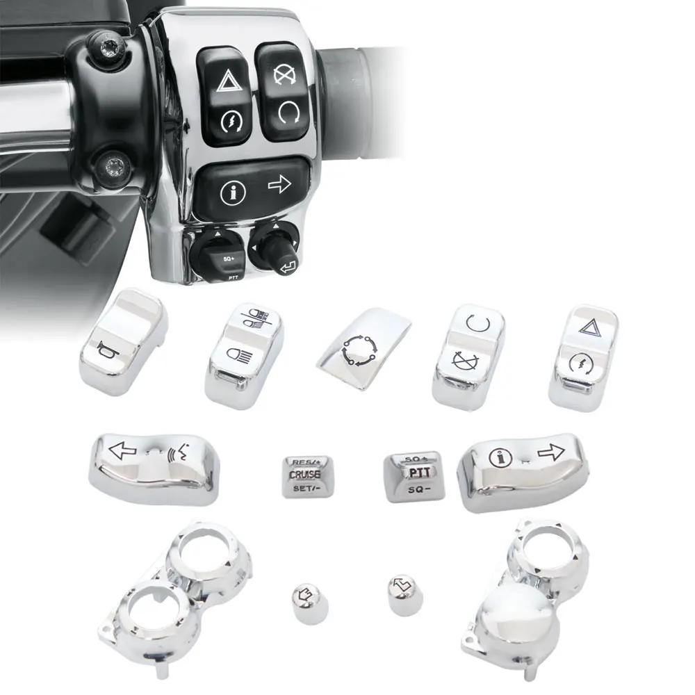 

For Harley Touring Road King Street Electra Glide FLTR FLHX 2016-later Chrome Motorcycle Handlebar Control Switch Caps Cover Kit