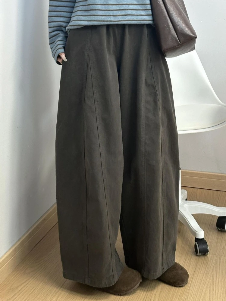 

Deeptown Black Barrel-leg Pants Women Vintage Wide Leg High Waist Japanese Fashion Trousers Oversized Basic Casual Lazy Style