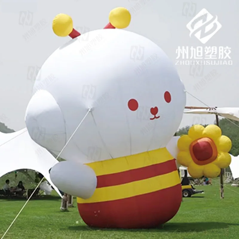 Inflatable cartoon bee air model, holding flowers, outdoor lawn shopping mall decoration props