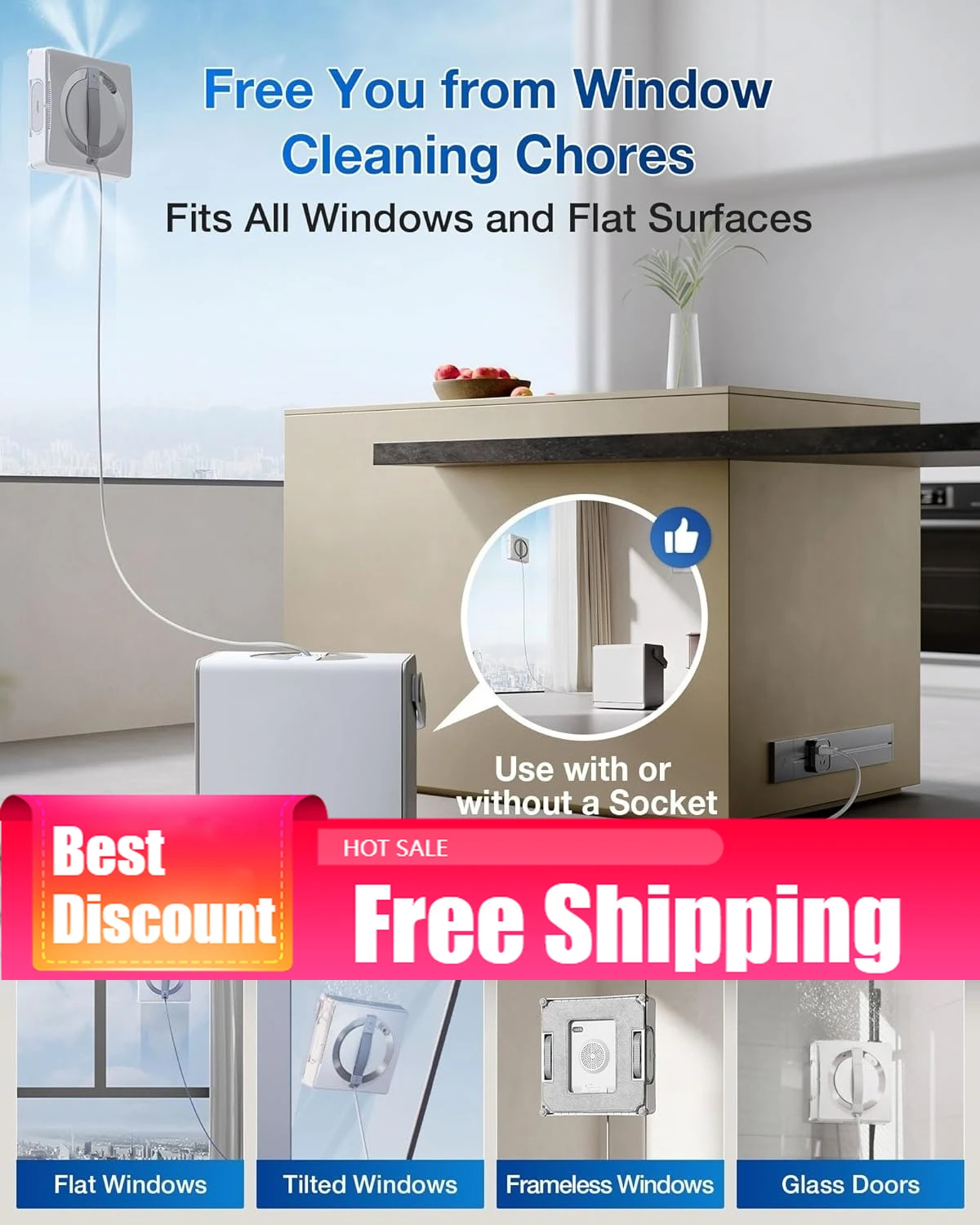 

Робот для мытья окон с большой скидкой, многофункциональной станцией, зарядкой во время работы, интеллектуальной очисткой и тройной насадкой W