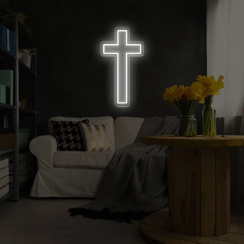 Cross Neon Sign 5V LED Neon Light for Wall Decor Christening Day Baby Shower Decoration Bedroom Kids Room 5V USB Powered Neon