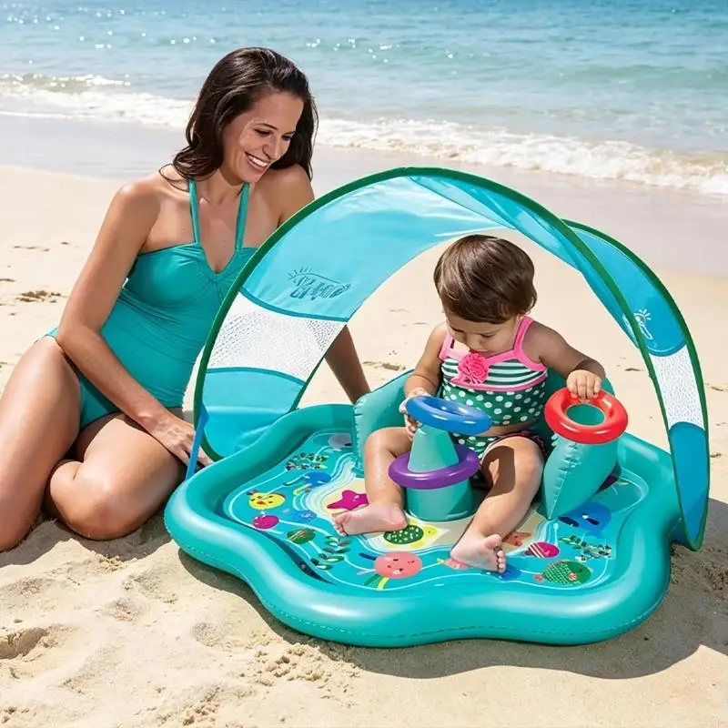 Portable Infant Outdoor with Shade Top, Back Support and Wipe-Clean PVC Material for Beach Days, Camping Breaks and Travel Stops