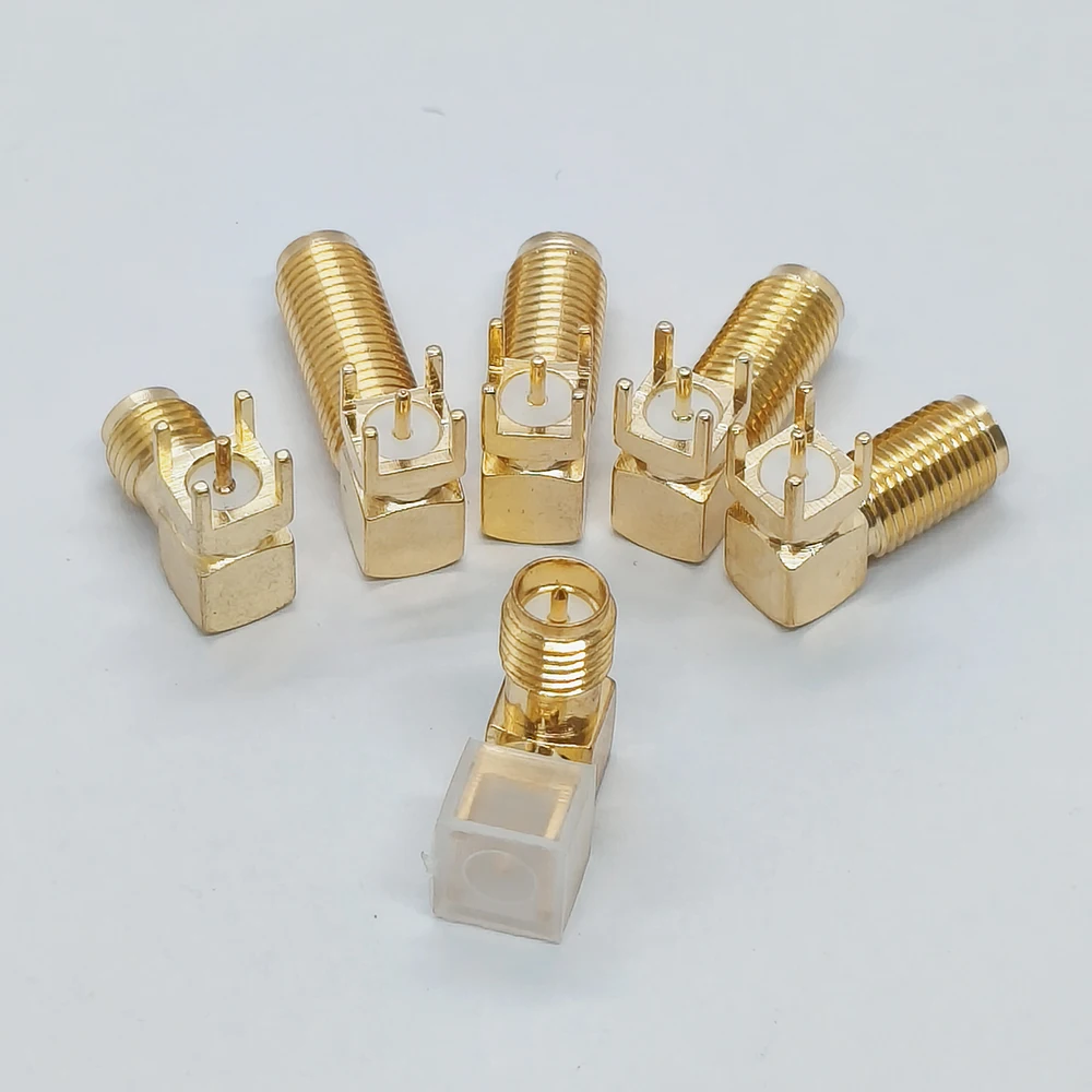 5 Stück SMA-KWE 90 ° Winkel-RF-Stecker SMA PCB-Montage, verlängertes Gewinde 14,5/17/19/20/23mm, vergoldeter Koaxial-Antennenanschluss – Detail 2