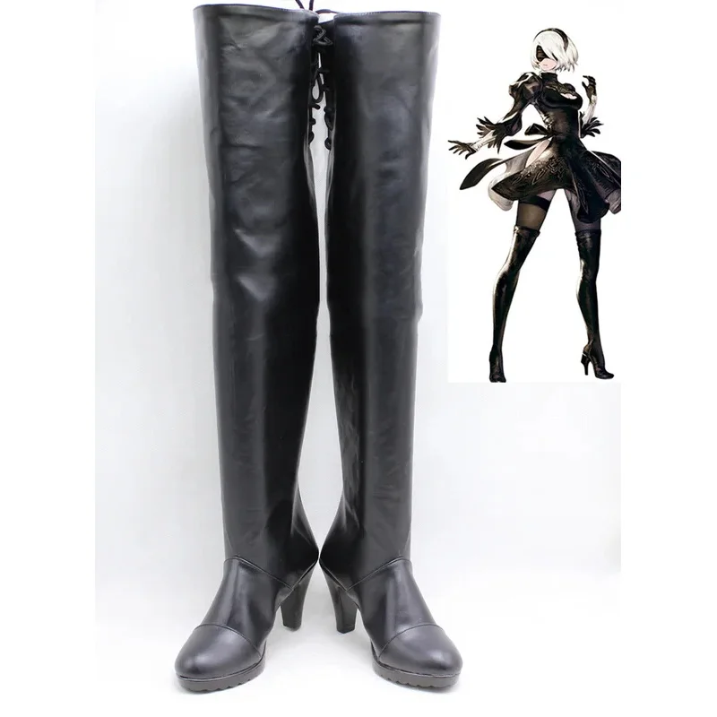 

2025 11 2B Game NieR:Automata Cosplay Boots Black PU Leather Shoes Halloween Carnival Props Custom Made