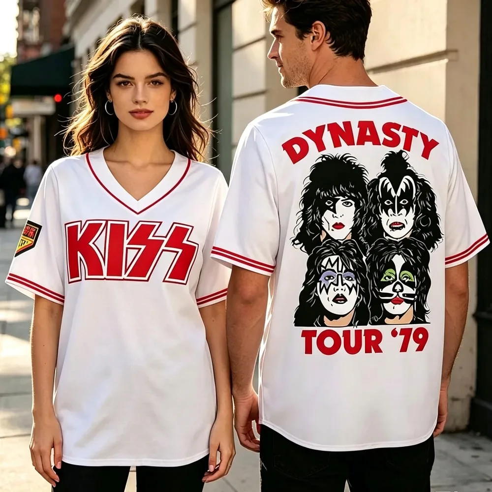 Retro 70s Rock Band Face Art Print Men V Neck T‑Shirt Striped Trim Short Sleeve Casual Streetwear Tops